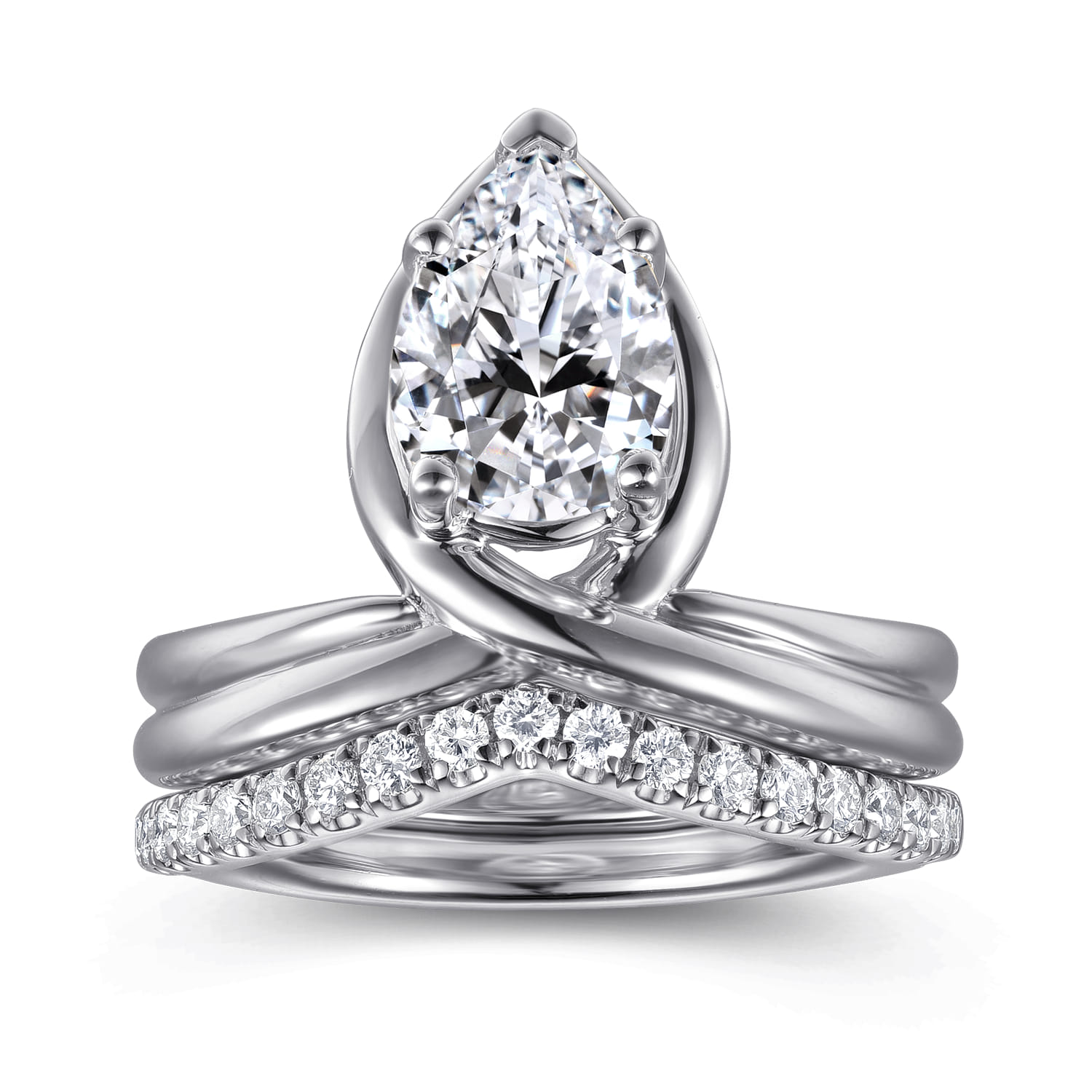 Dottie - 14K White Gold Bezel Prong Bypass Pear Shape Diamond Engagement Ring - Shot 4
