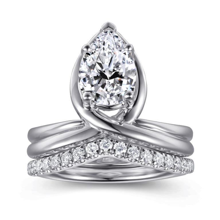 Dottie - 14K White Gold Bezel Prong Bypass Pear Shape Diamond Engagement Ring - Shot 4