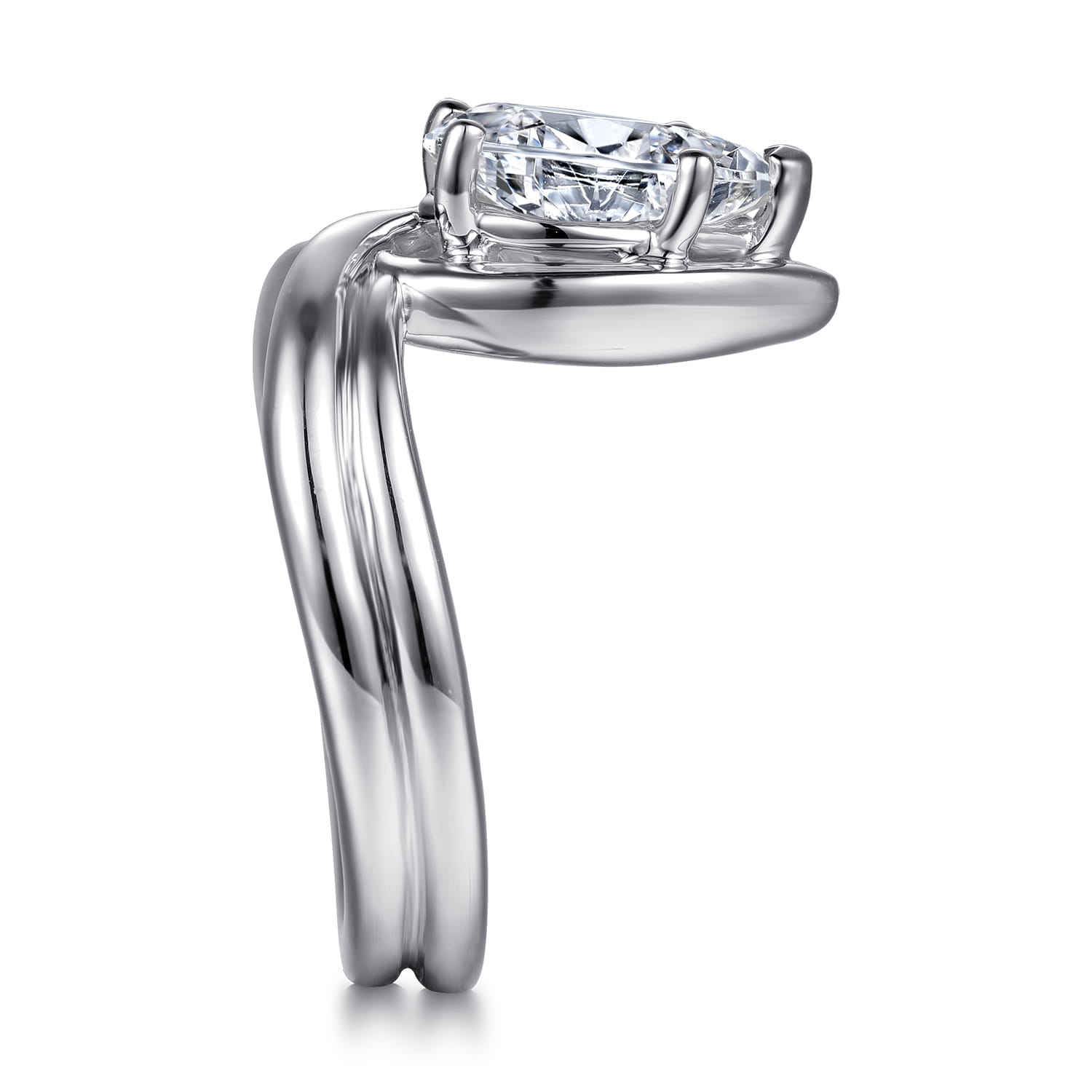Dottie - 14K White Gold Bezel Prong Bypass Pear Shape Diamond Engagement Ring - Shot 5