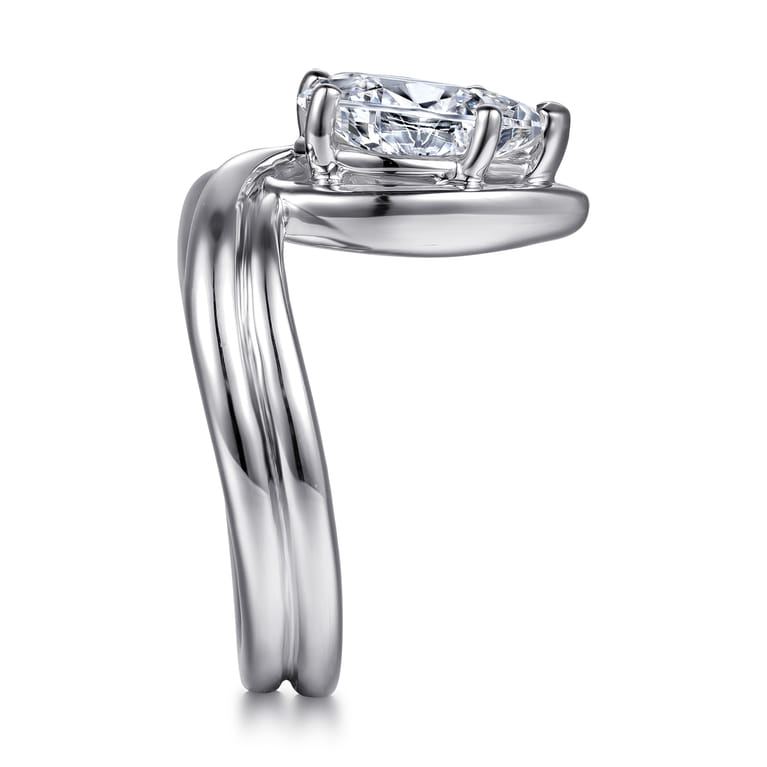 Dottie - 14K White Gold Bezel Prong Bypass Pear Shape Diamond Engagement Ring - Shot 5