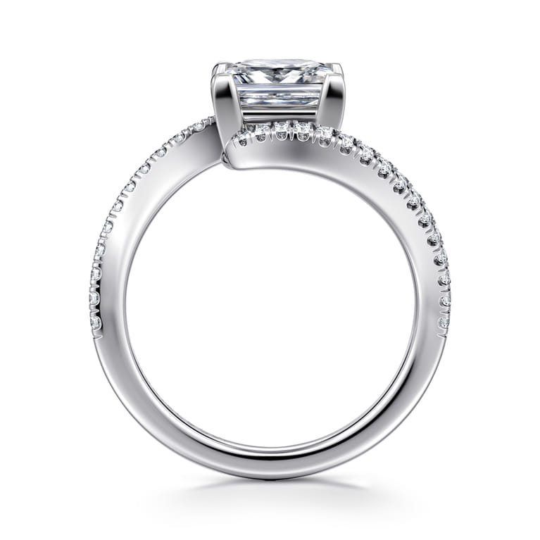 Aiva - 14K White Gold Bypass Princess Cut Diamond Engagement Ring - 0.22 ct - Shot 2