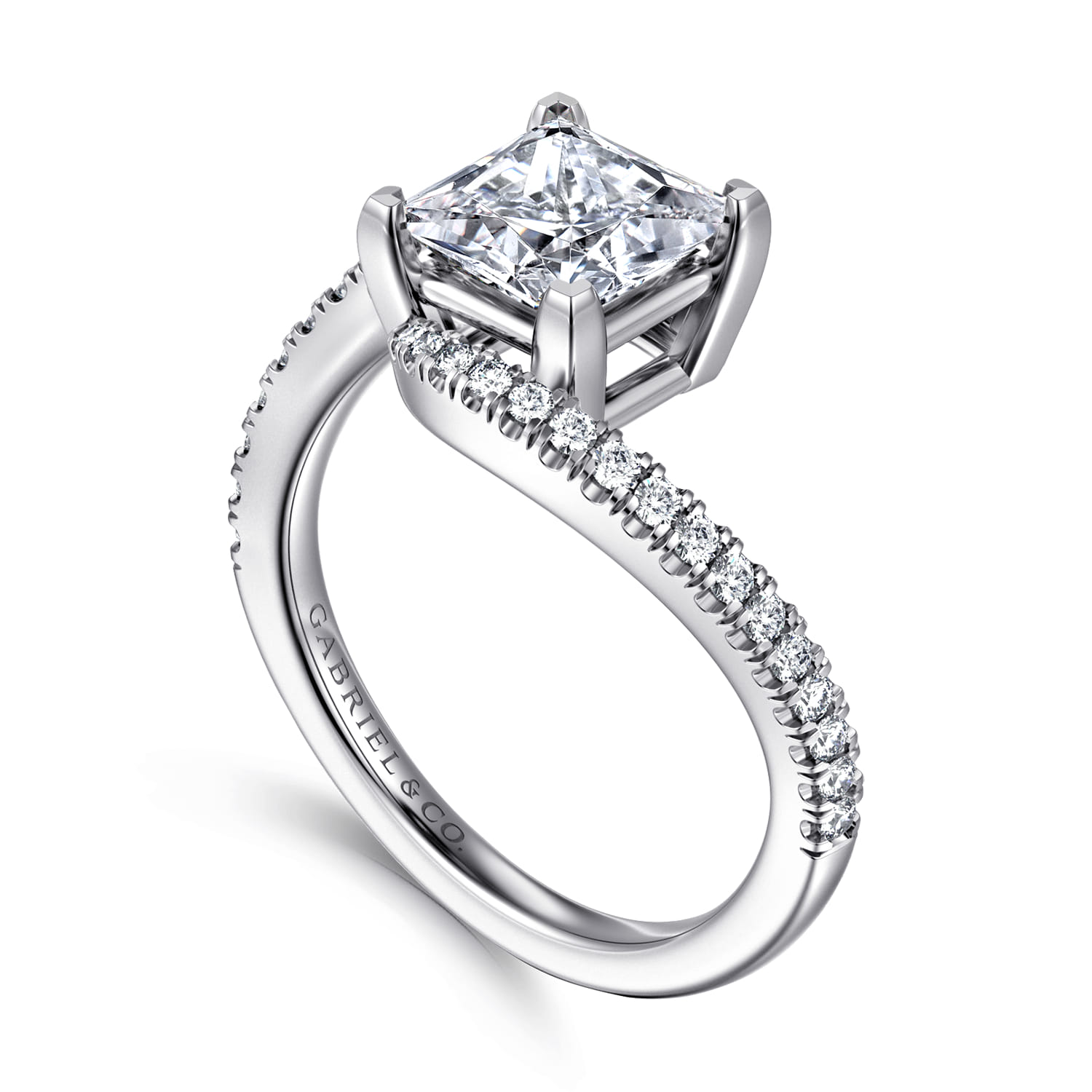 Aiva - 14K White Gold Bypass Princess Cut Diamond Engagement Ring - 0.22 ct - Shot 3
