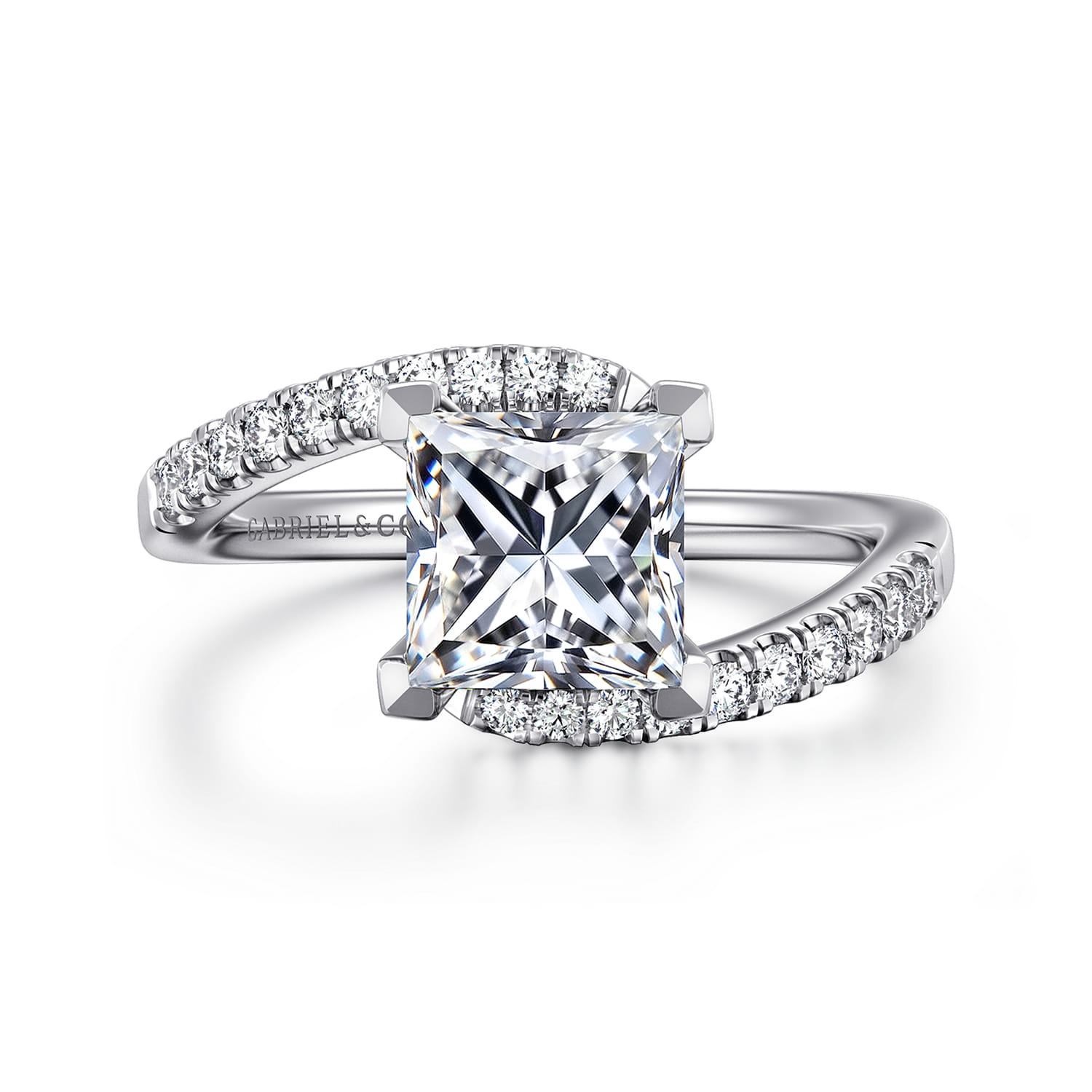 Leina - 14K White Gold Princess Hidden Halo Diamond Engagement Ring - 0.25 ct - Shot 1
