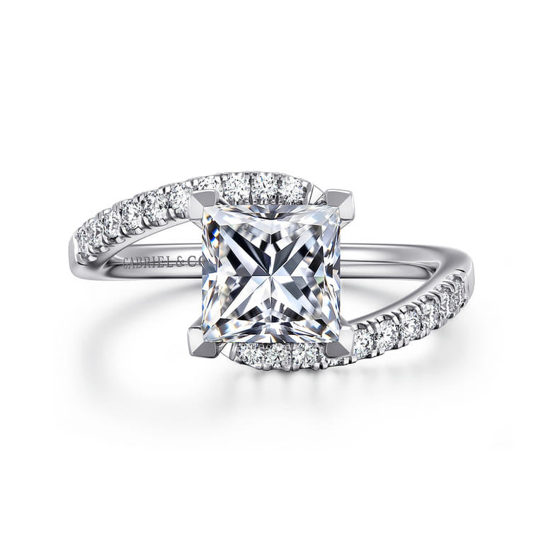 Leina - 14K White Gold Princess Hidden Halo Diamond Engagement Ring - 0.25 ct - Shot 1