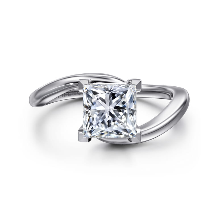 Delphi - 14K White Gold Bypass Princess Cut Diamond Engagement Ring - Shot 1