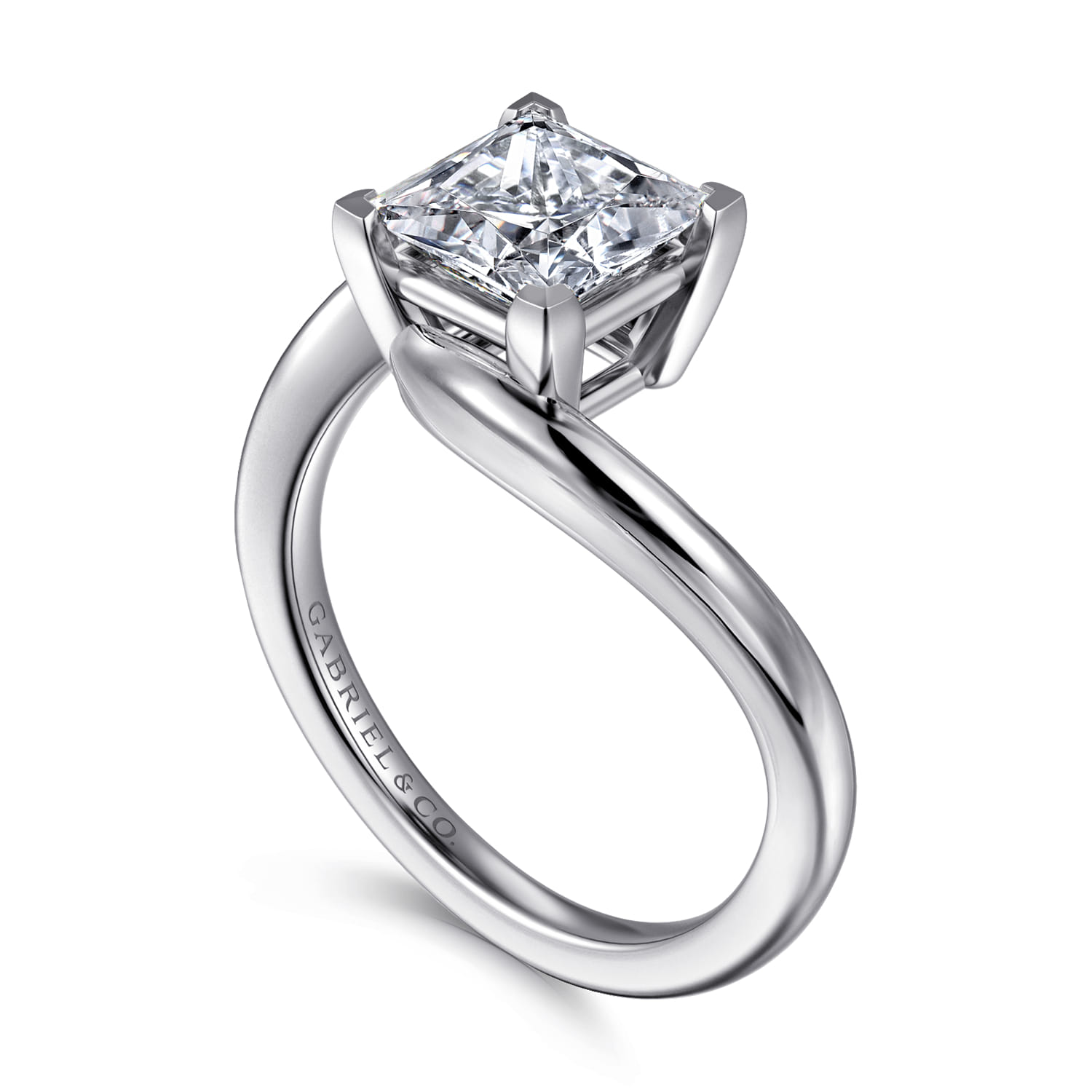 Delphi - 14K White Gold Bypass Princess Cut Diamond Engagement Ring - Shot 3