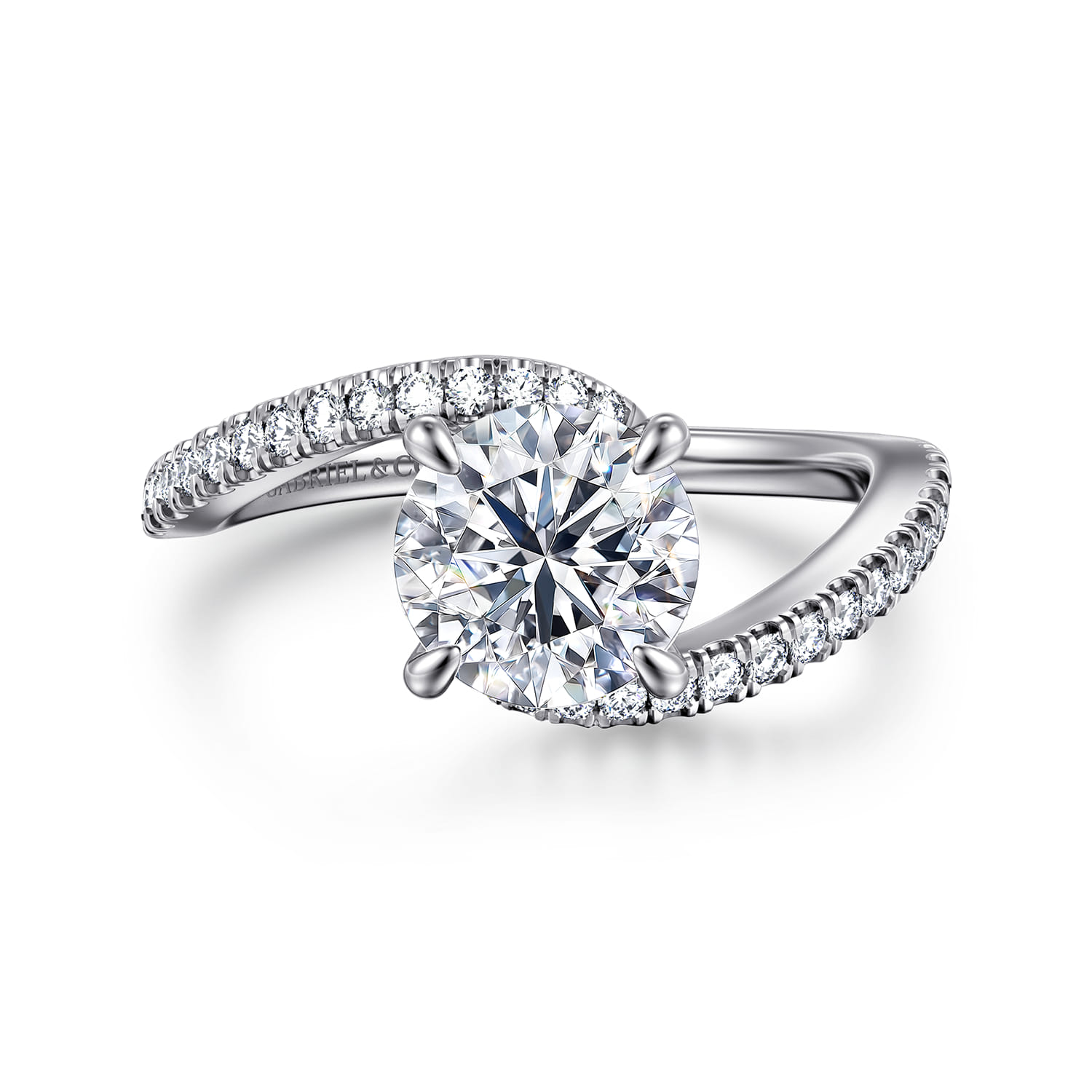 Aiva - 14K White Gold Bypass Round Diamond Engagement Ring - 0.22 ct - Shot 1