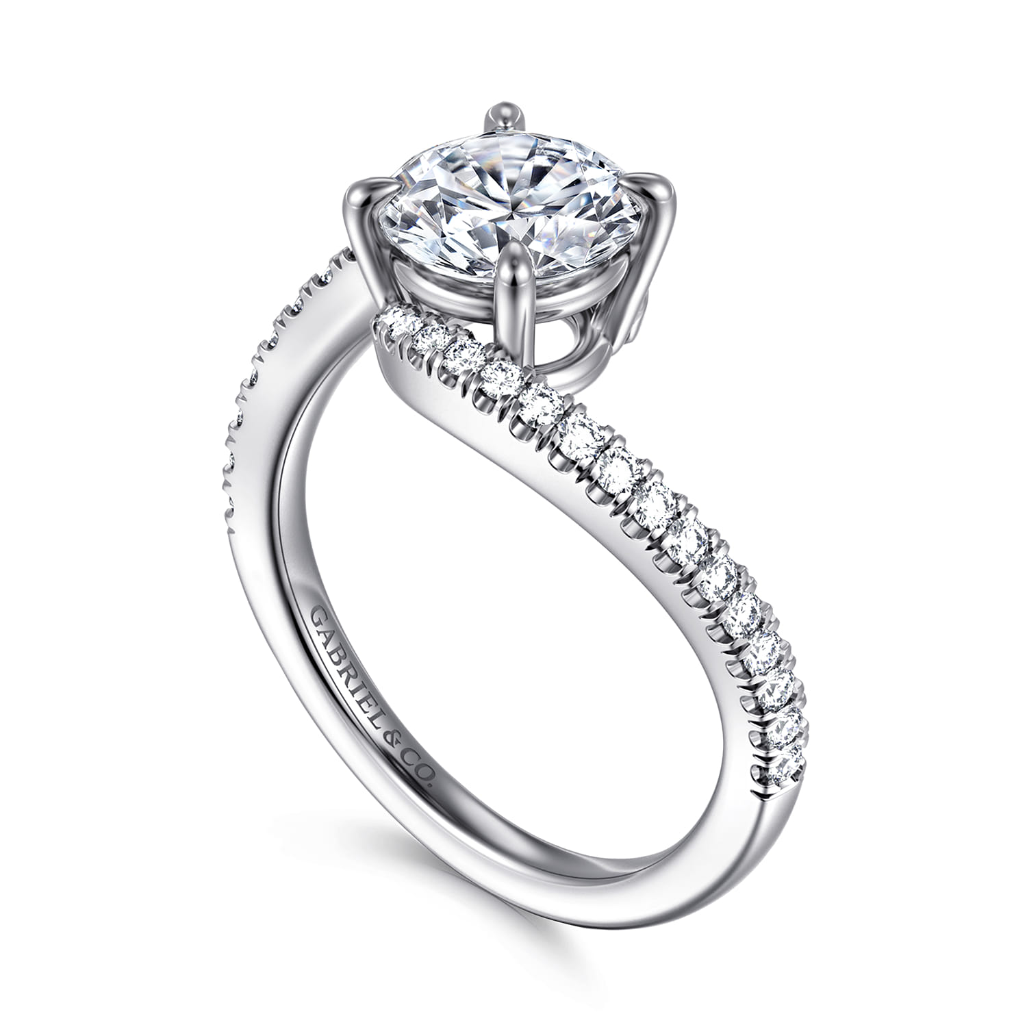 Aiva - 14K White Gold Bypass Round Diamond Engagement Ring - 0.22 ct - Shot 3