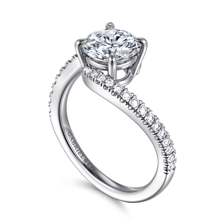Aiva - 14K White Gold Bypass Round Diamond Engagement Ring - 0.22 ct - Shot 3