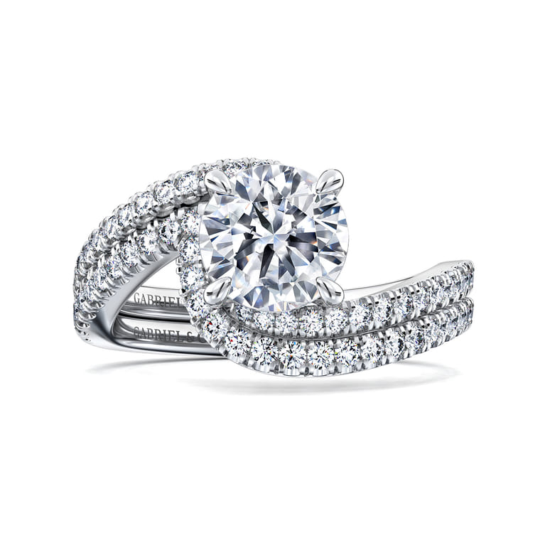 Aiva - 14K White Gold Bypass Round Diamond Engagement Ring - 0.22 ct - Shot 4