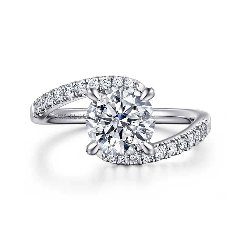 Leina - 14K White Gold Round Hidden Halo Diamond Engagement Ring - 0.3 ct - Shot 1