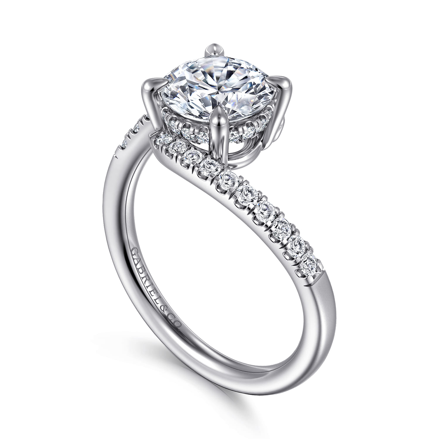 Leina - 14K White Gold Round Hidden Halo Diamond Engagement Ring - 0.3 ct - Shot 3