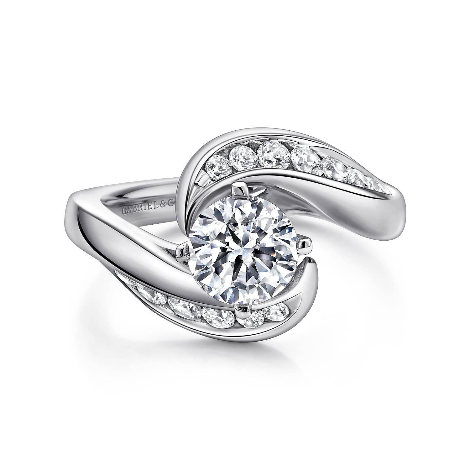 Hayley - 14K White Gold Round Bypass Diamond Channel Set Engagement Ring - 0.52 ct - Shot 1