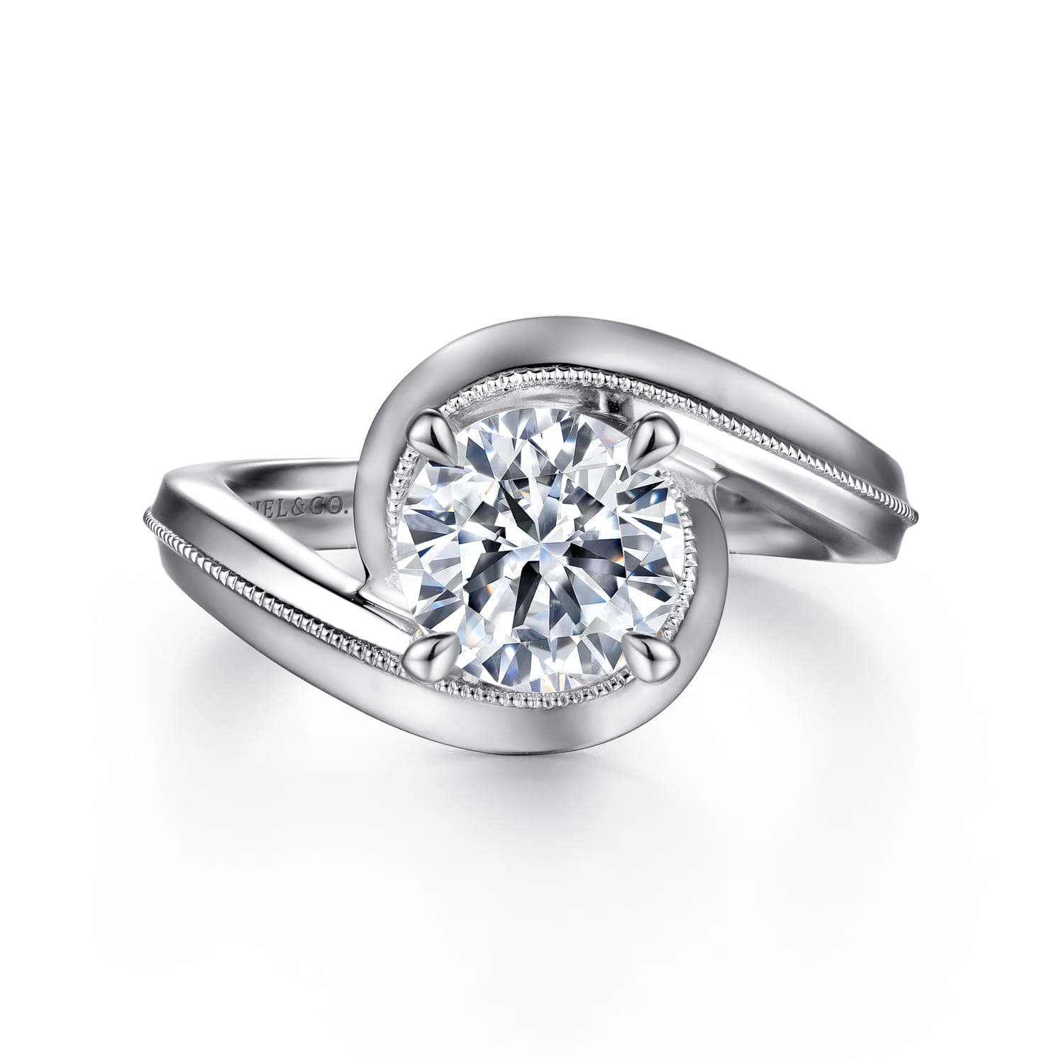 Ezrah - 14K White Gold Bypass Round Diamond Engagement Ring - Shot 1