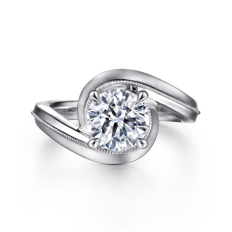 Ezrah - 14K White Gold Bypass Round Diamond Engagement Ring - Shot 1
