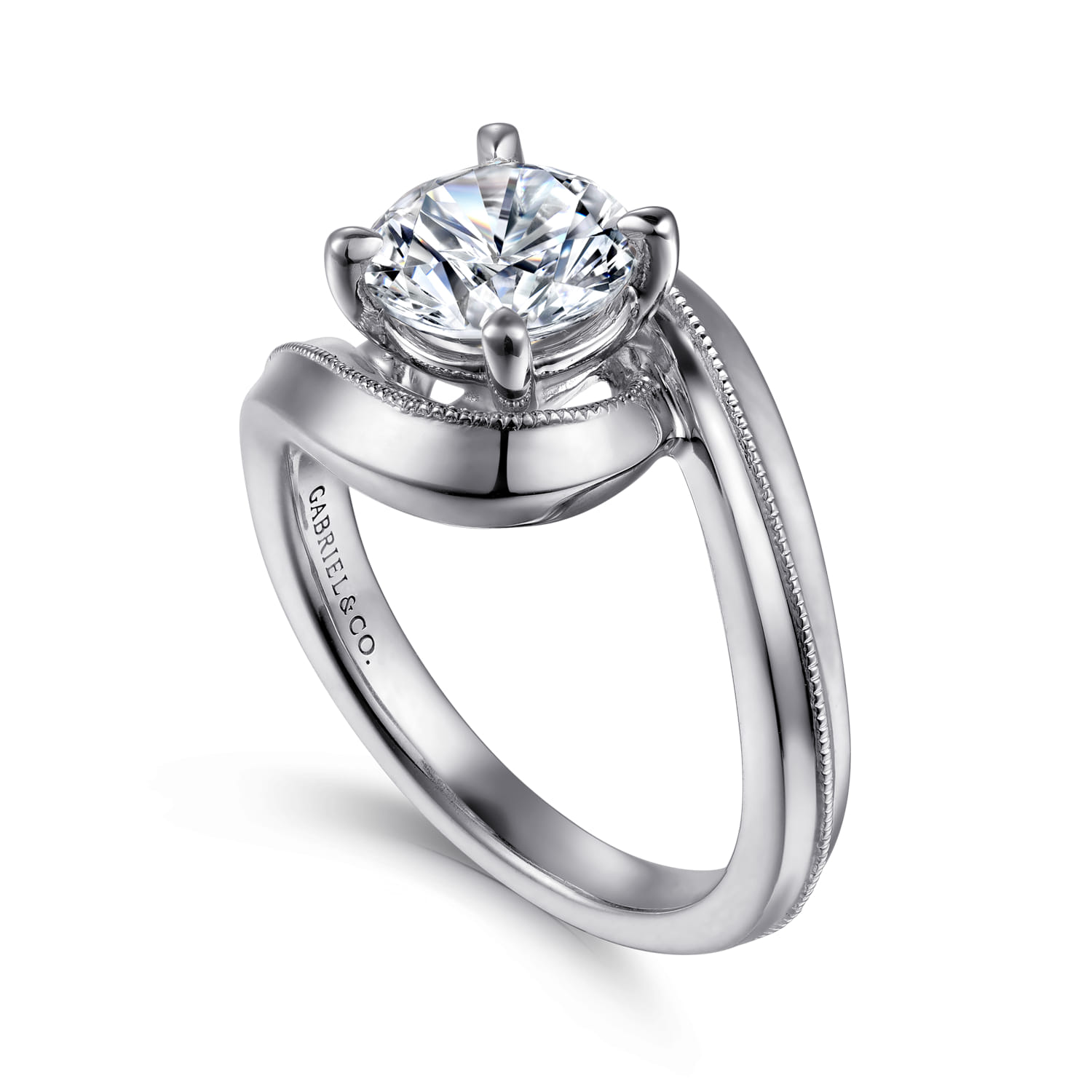 Ezrah - 14K White Gold Bypass Round Diamond Engagement Ring - Shot 3