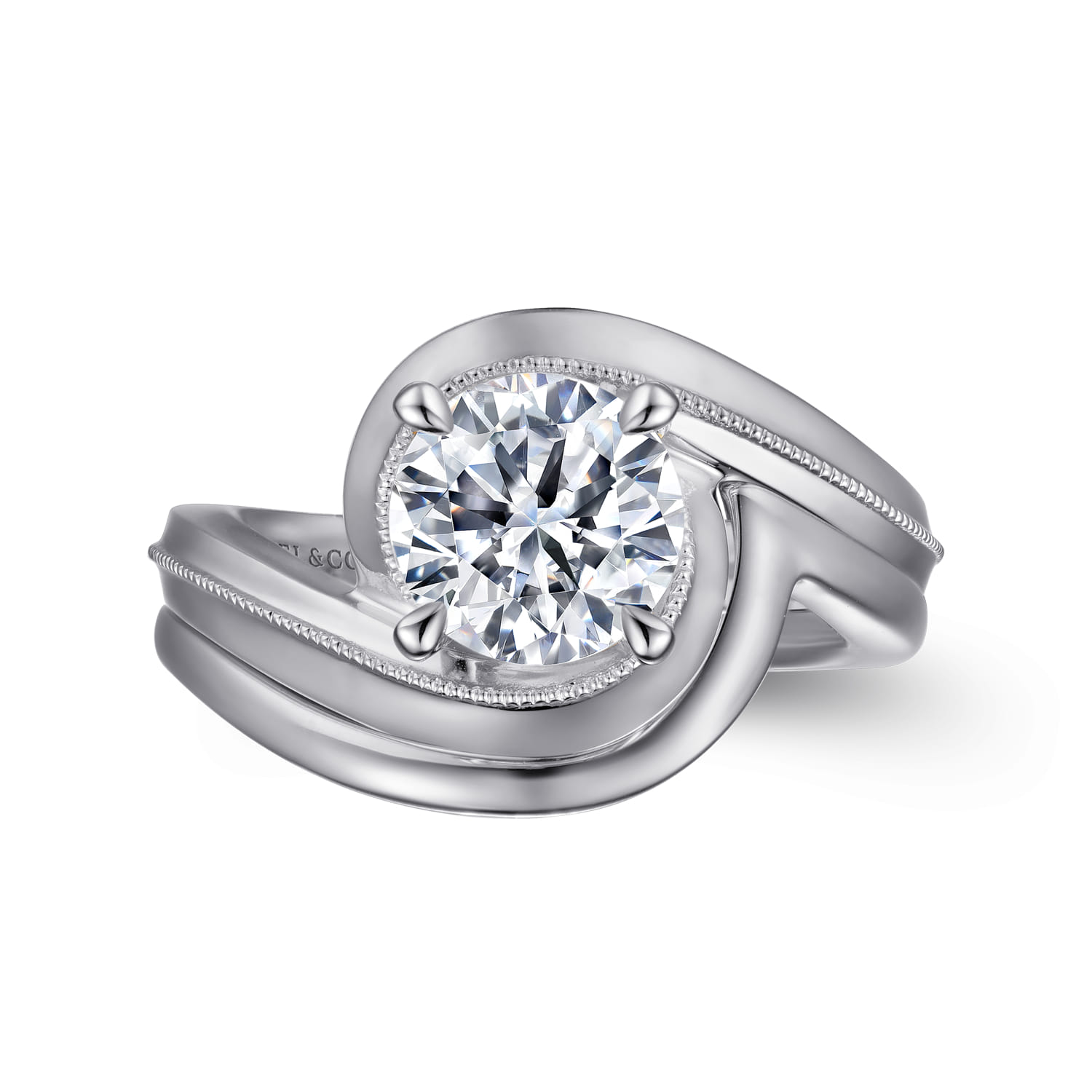 Ezrah - 14K White Gold Bypass Round Diamond Engagement Ring - Shot 4