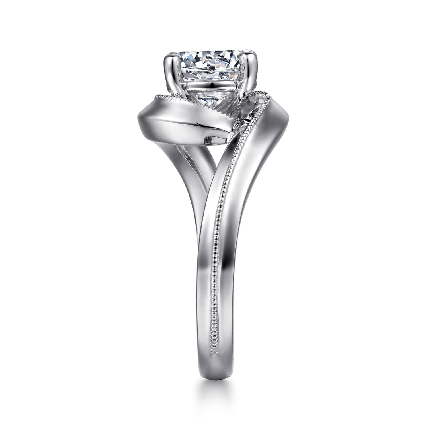 Ezrah - 14K White Gold Bypass Round Diamond Engagement Ring - Shot 5