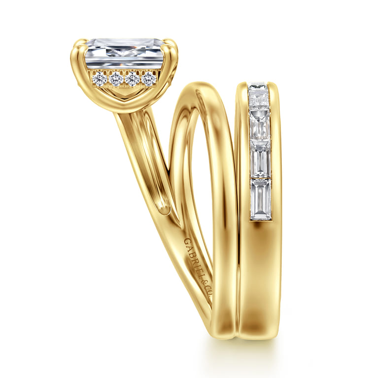 Elena - 14K Yellow Gold Bypass Emerald Cut Diamond Engagement Ring - 0.85 ct - Shot 4