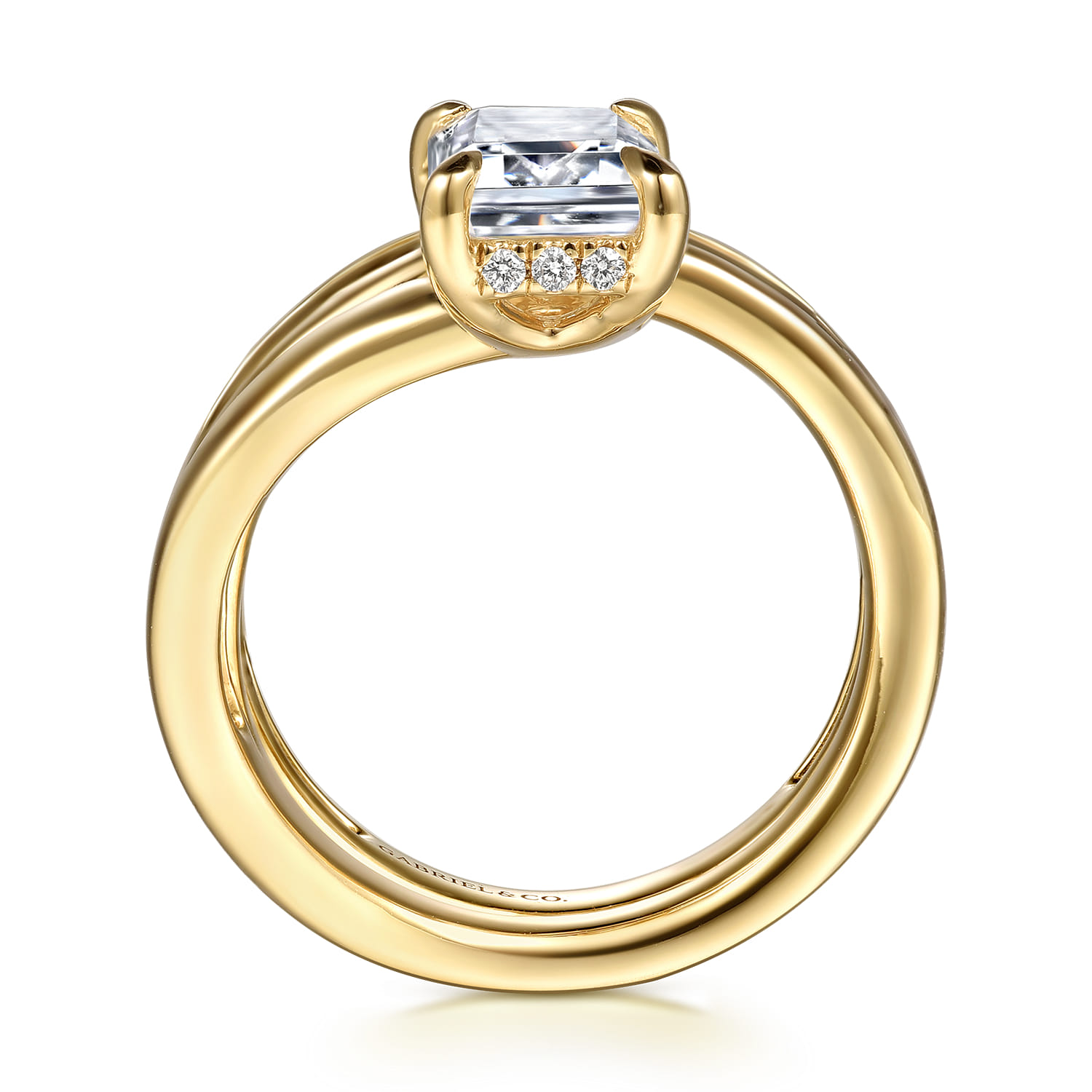 Elena - 14K Yellow Gold Bypass Emerald Cut Diamond Engagement Ring - 0.85 ct - Shot 2