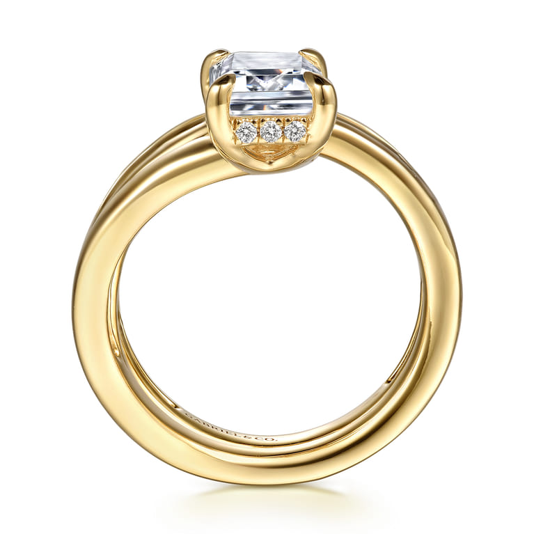 Elena - 14K Yellow Gold Bypass Emerald Cut Diamond Engagement Ring - 0.85 ct - Shot 2