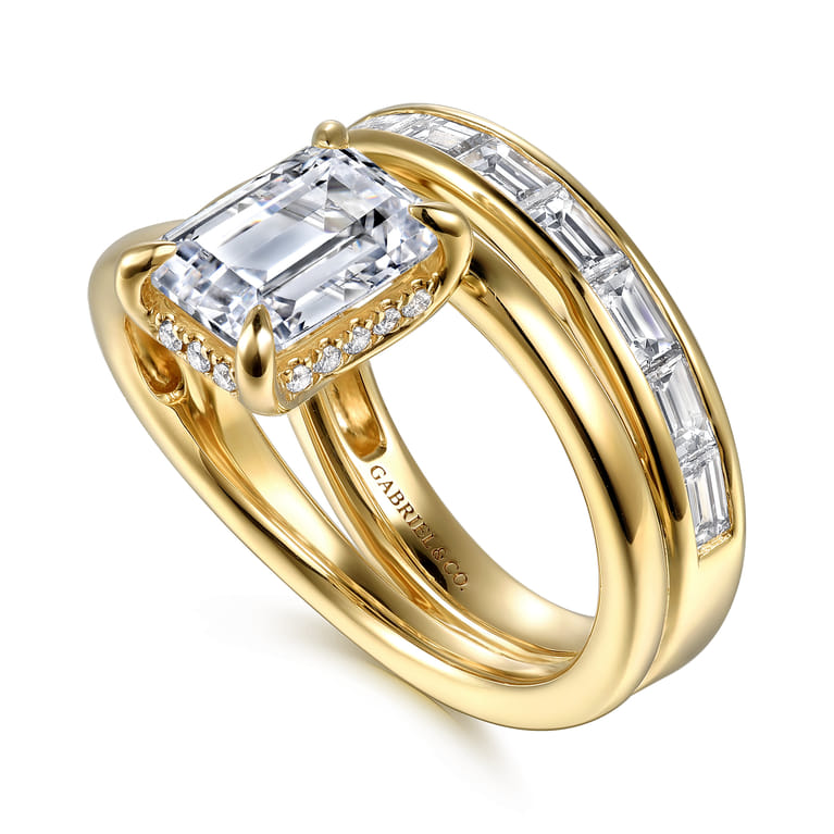 Elena - 14K Yellow Gold Bypass Emerald Cut Diamond Engagement Ring - 0.85 ct - Shot 3