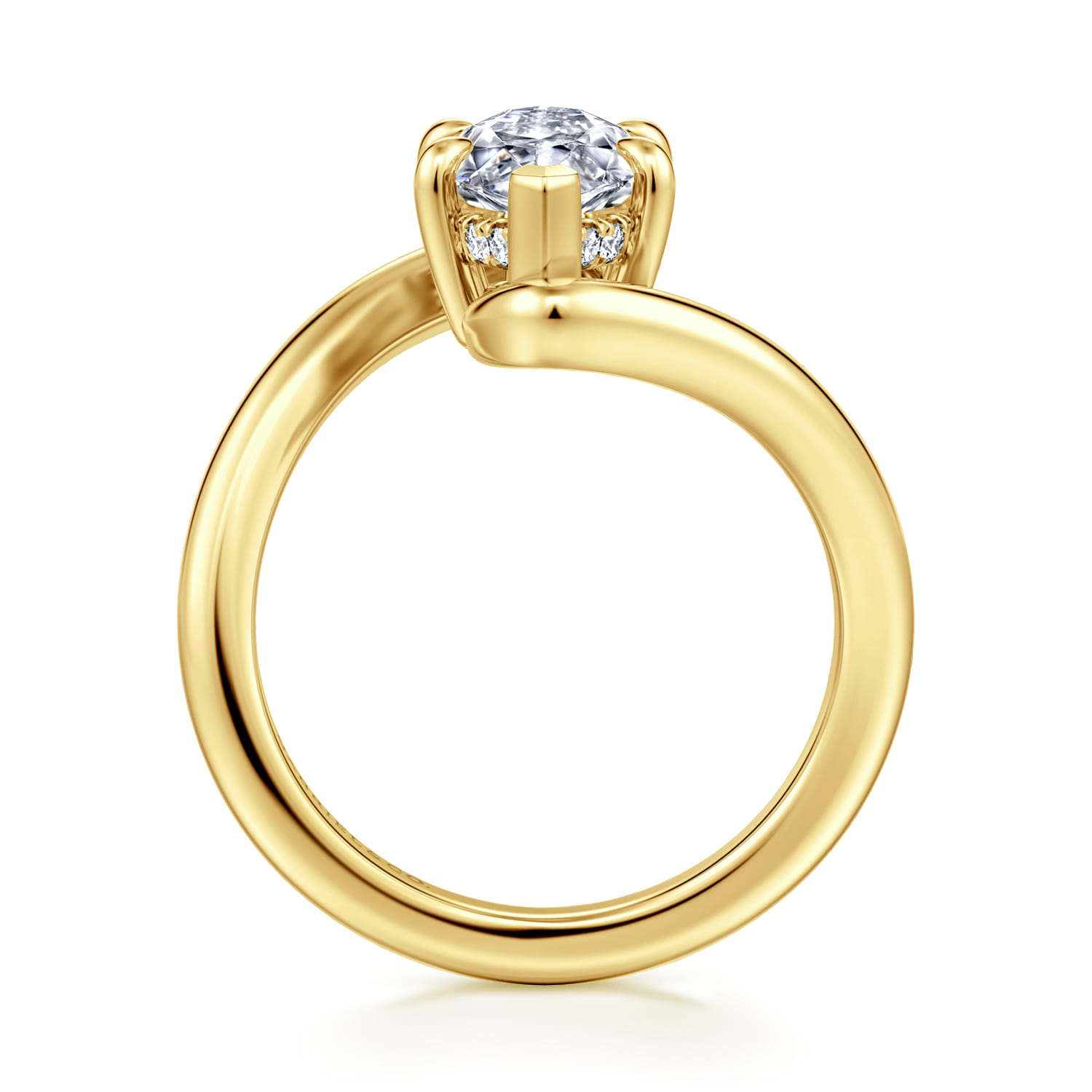 Lidya - 14K Yellow Gold Bypass Marquise Shape Diamond Engagement Ring - 0.08 ct - Shot 2