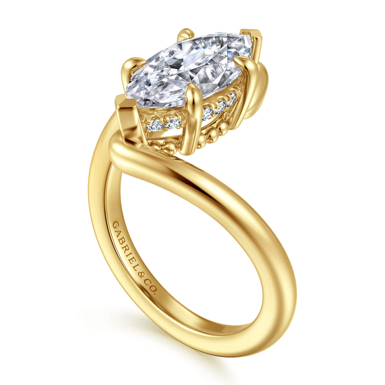 Lidya - 14K Yellow Gold Bypass Marquise Shape Diamond Engagement Ring - 0.08 ct - Shot 3