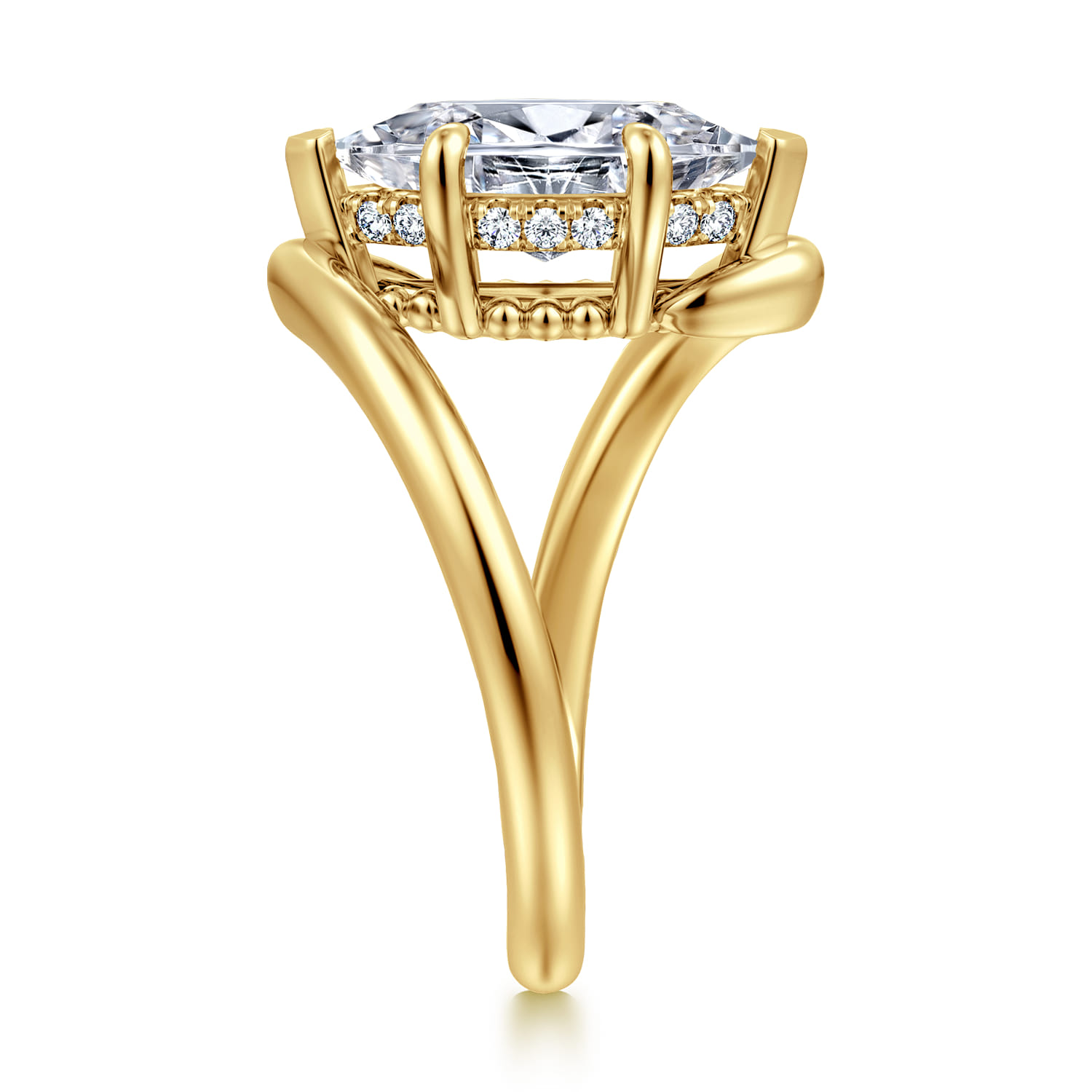 Lidya - 14K Yellow Gold Bypass Marquise Shape Diamond Engagement Ring - 0.08 ct - Shot 4