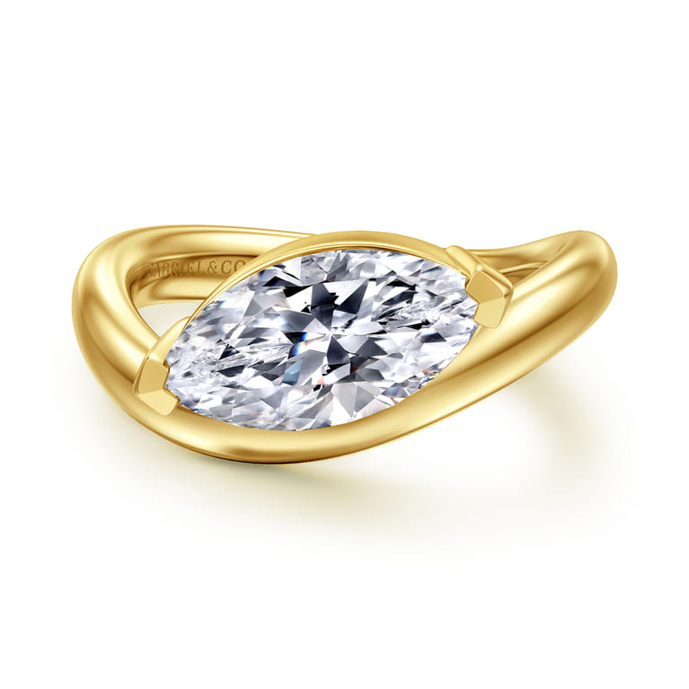 Averie - 14K Yellow Gold Bypass Marquise Shape Diamond Engagement Ring - Shot 1