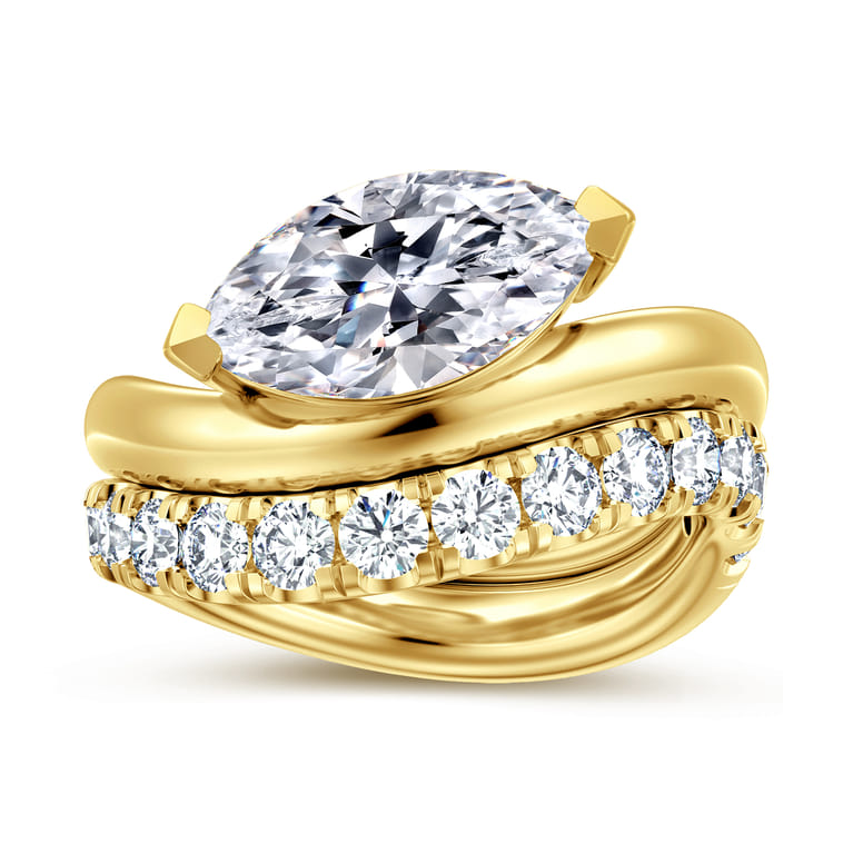 Averie - 14K Yellow Gold Bypass Marquise Shape Diamond Engagement Ring - Shot 4