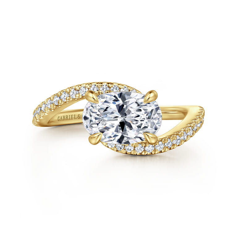 Aiva - 14K Yellow Gold Bypass Oval Diamond Engagement Ring - 0.22 ct - Shot 1