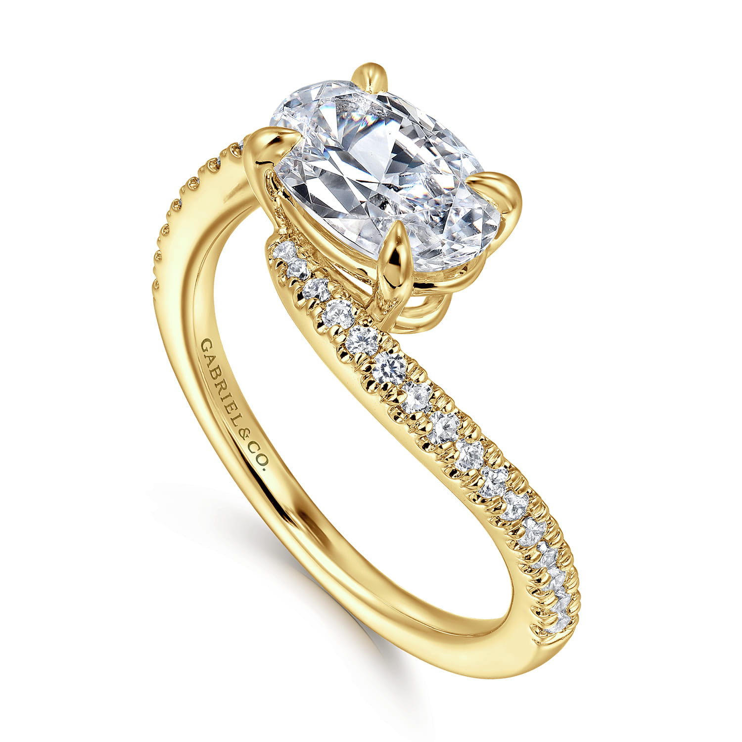 Aiva - 14K Yellow Gold Bypass Oval Diamond Engagement Ring - 0.22 ct - Shot 3