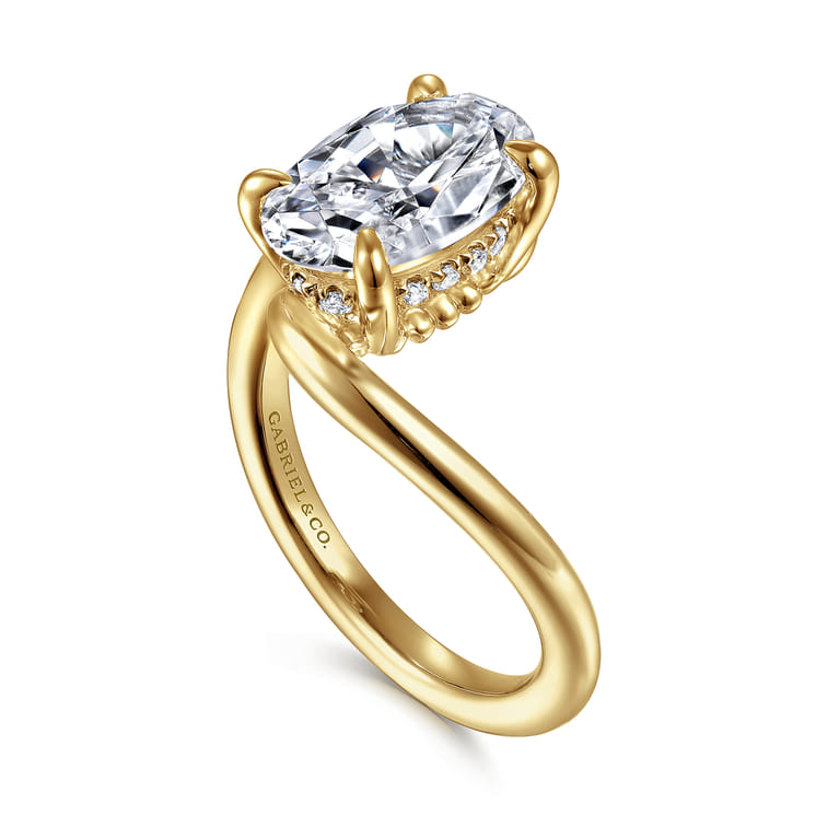 Lidya - 14K Yellow Gold Bypass Oval Diamond Engagement Ring - 0.08 ct - Shot 3