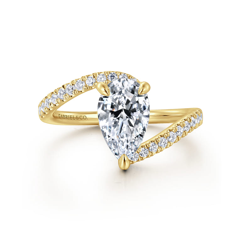 Leina - 14K Yellow Gold Pear Shape Halo Diamond Engagement Ring - 0.3 ct - Shot 1