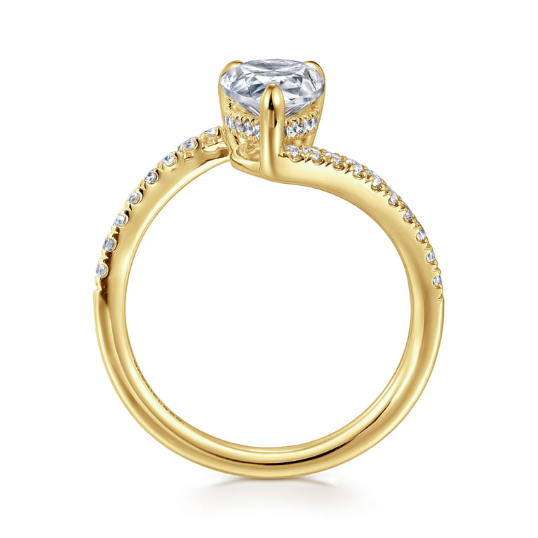 Leina - 14K Yellow Gold Pear Shape Halo Diamond Engagement Ring - 0.3 ct - Shot 2
