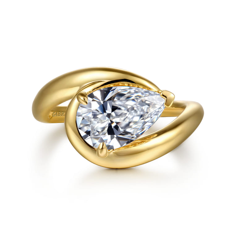 Chapelle - 14K Yellow Gold Bypass Pear Shape Diamond Engagement Ring - Shot 1