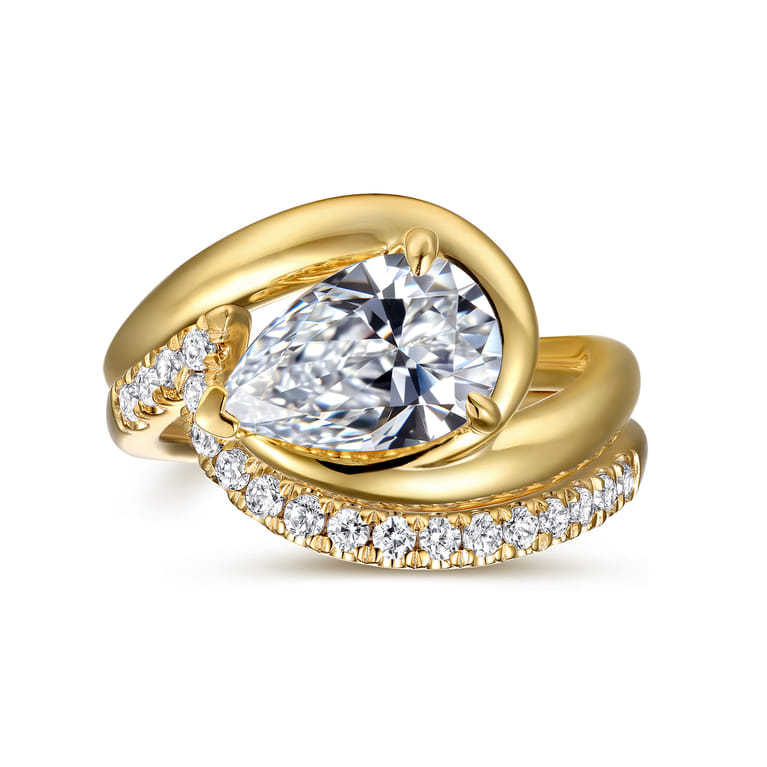 Chapelle - 14K Yellow Gold Bypass Pear Shape Diamond Engagement Ring - Shot 4
