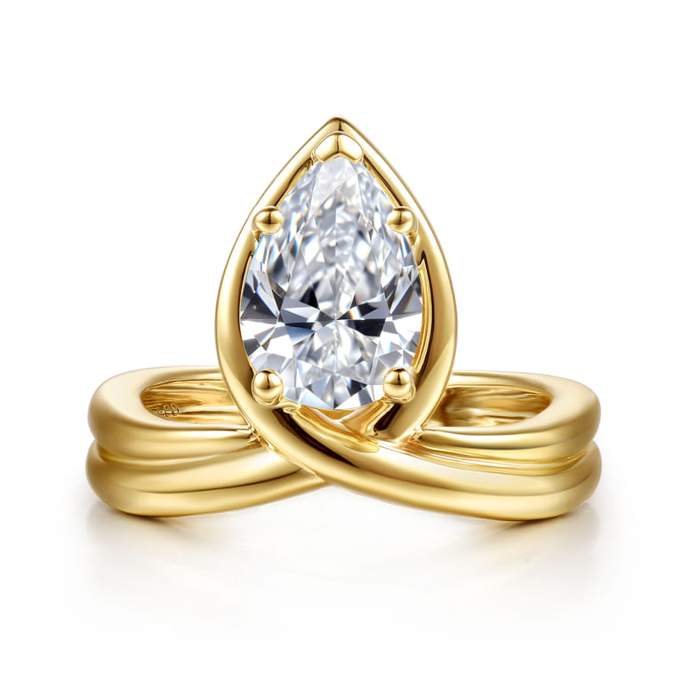 Dottie - 14K Yellow Gold Bezel Prong Bypass Pear Shape Diamond Engagement Ring - Shot 1