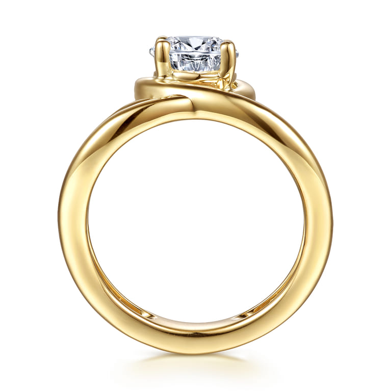 Dottie - 14K Yellow Gold Bezel Prong Bypass Pear Shape Diamond Engagement Ring - Shot 2
