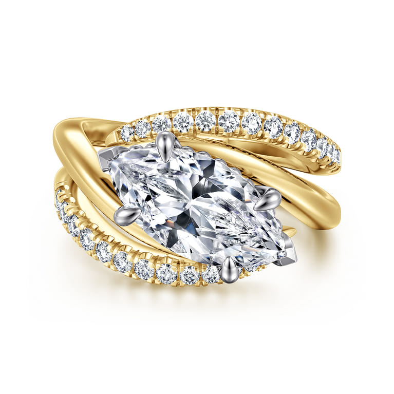 Slate - 14K White-Yellow Gold Bypass Marquise Shape Diamond Engagement Ring - 0.35 ct - Shot 1