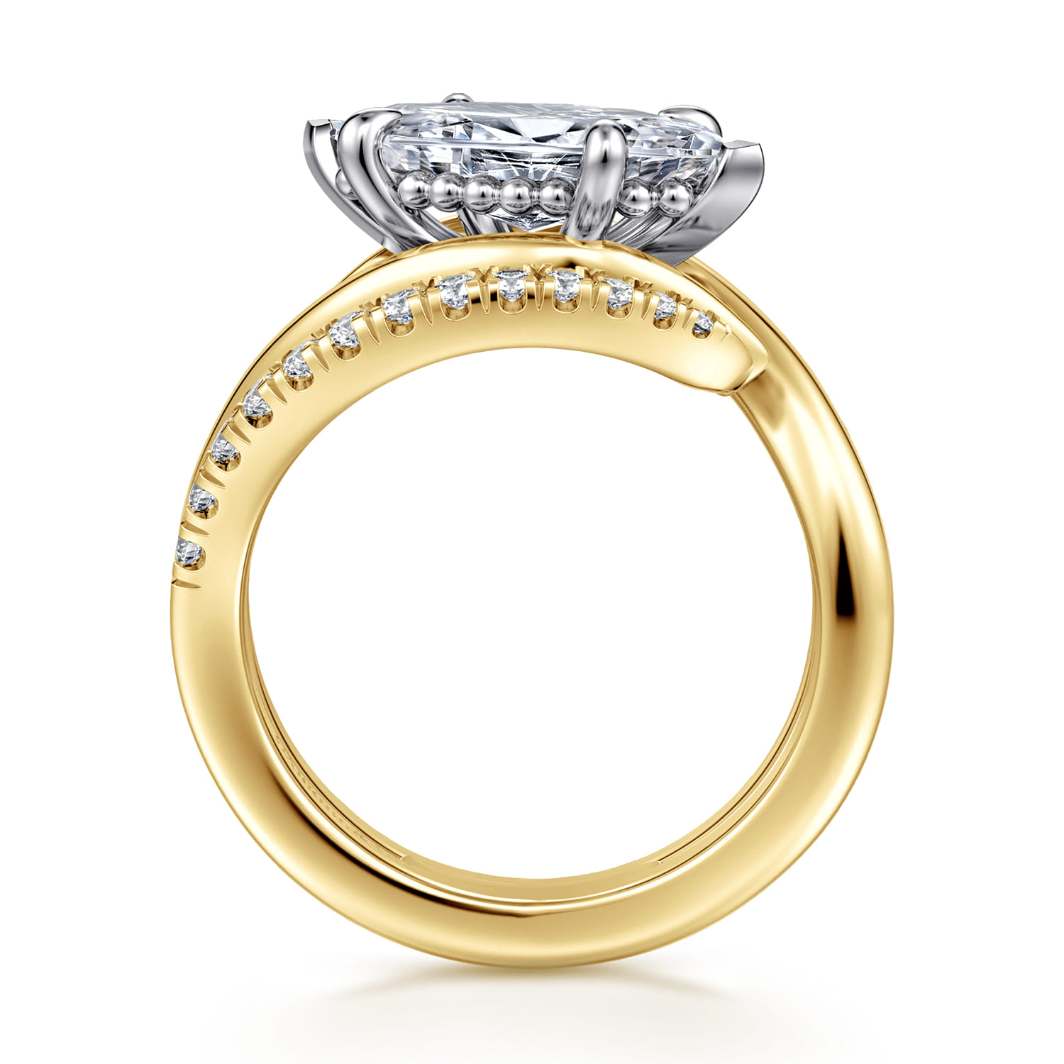 Slate - 14K White-Yellow Gold Bypass Marquise Shape Diamond Engagement Ring - 0.35 ct - Shot 2