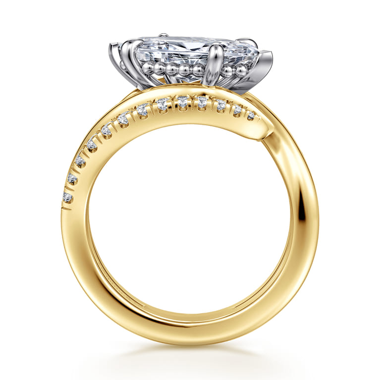 Slate - 14K White-Yellow Gold Bypass Marquise Shape Diamond Engagement Ring - 0.35 ct - Shot 2