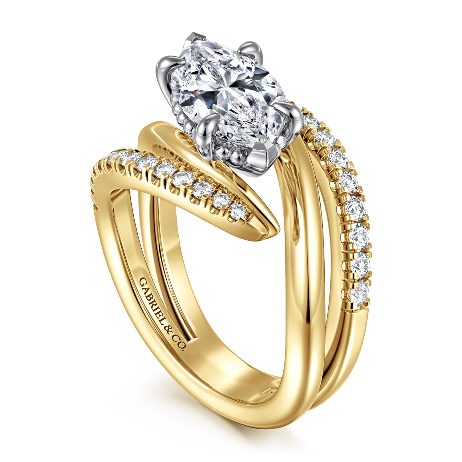 Slate - 14K White-Yellow Gold Bypass Marquise Shape Diamond Engagement Ring - 0.35 ct - Shot 3