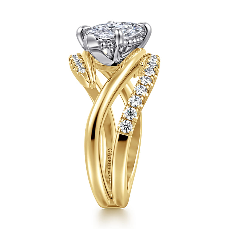 Slate - 14K White-Yellow Gold Bypass Marquise Shape Diamond Engagement Ring - 0.35 ct - Shot 4