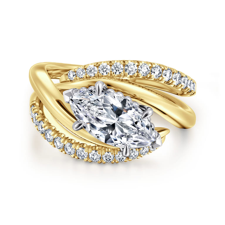 Slate - 14K White-Yellow Gold Bypass Marquise Shape Diamond Engagement Ring - 0.35 ct - Shot 1