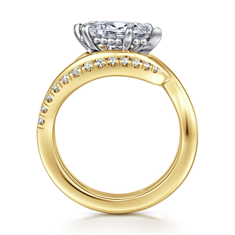 Slate - 14K White-Yellow Gold Bypass Marquise Shape Diamond Engagement Ring - 0.35 ct - Shot 2