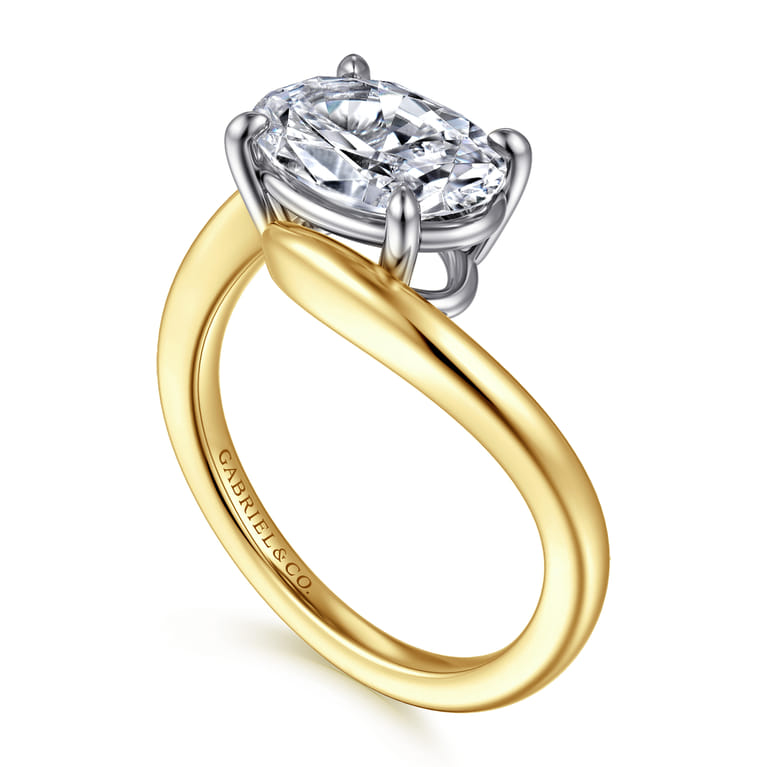 Delphi - 14K Mix of White and Yellow Gold Bypass Oval Engagement Ring - Shot 3