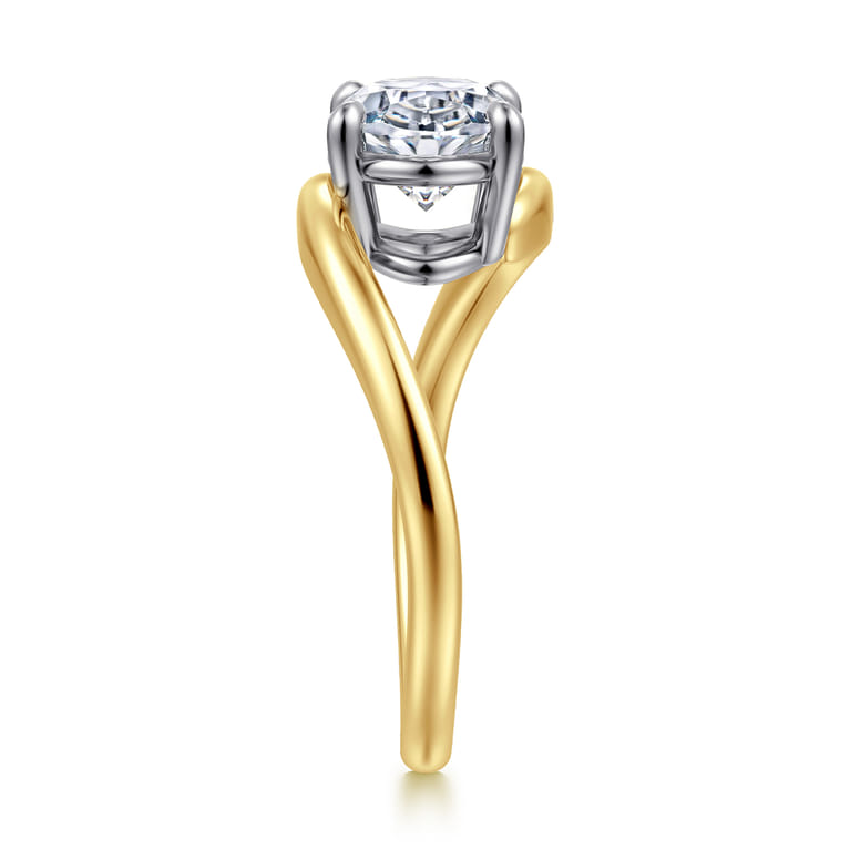 Delphi - 14K Mix of White and Yellow Gold Bypass Oval Engagement Ring - Shot 4