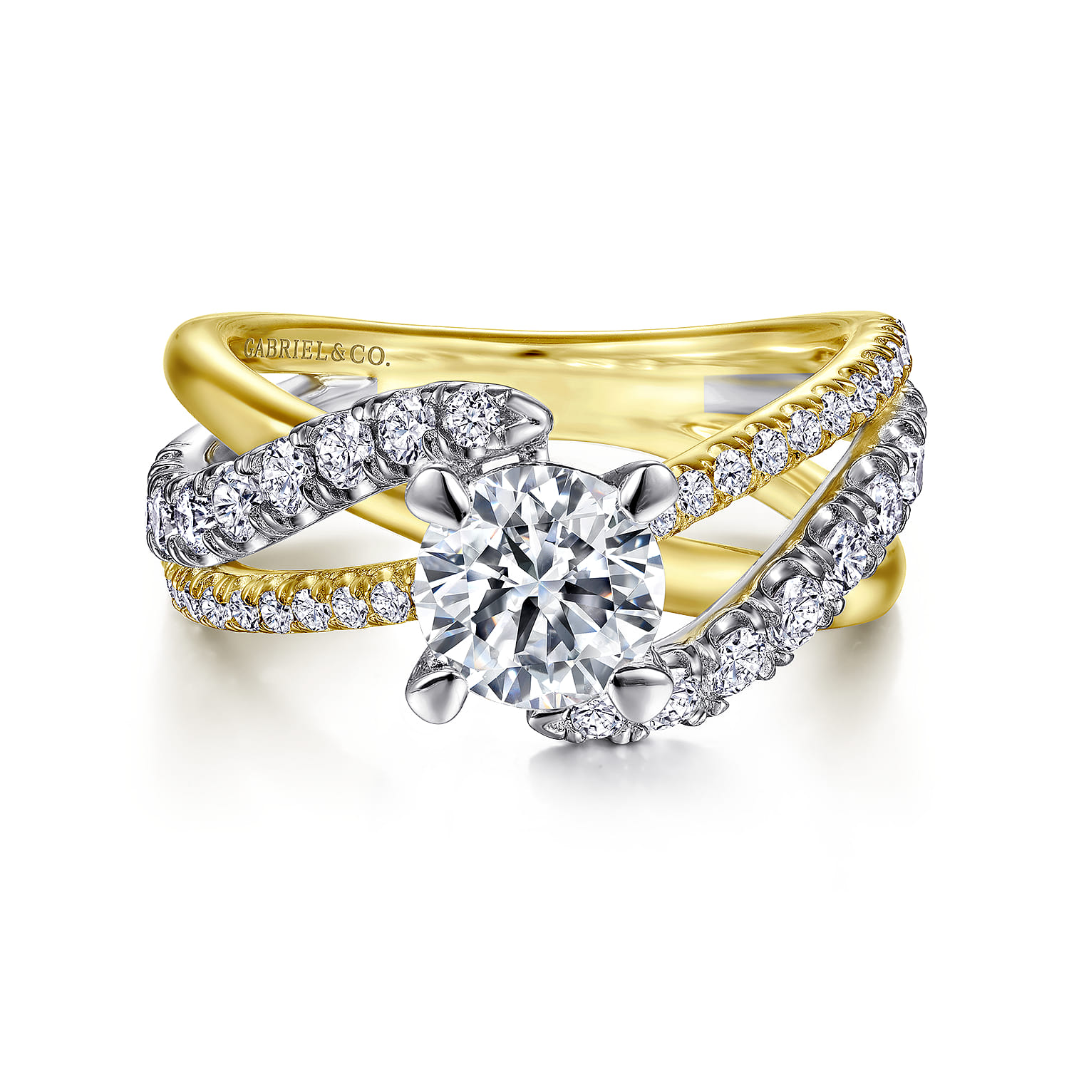 Zaira - 14K White-Yellow Gold Bypass Diamond Engagement Ring - 0.75 ct - Shot 1